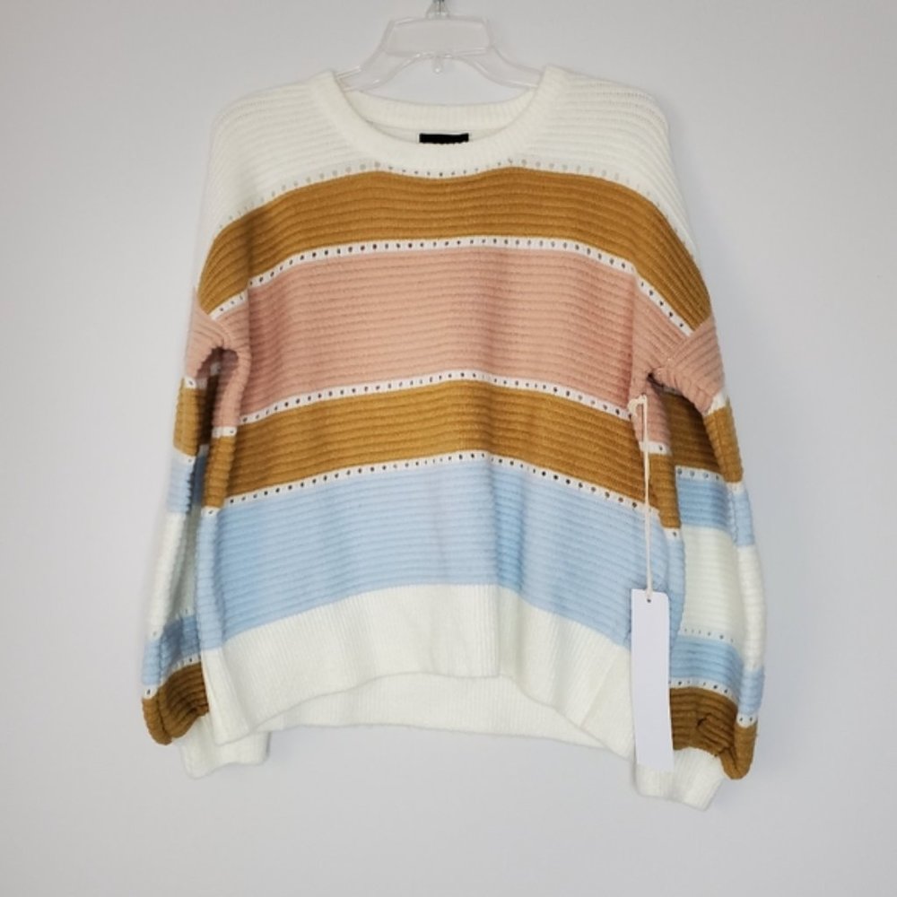 NWT Lumiere Multi-Stripe Balloon Sleeve Sweater. - Picture 10 of 10